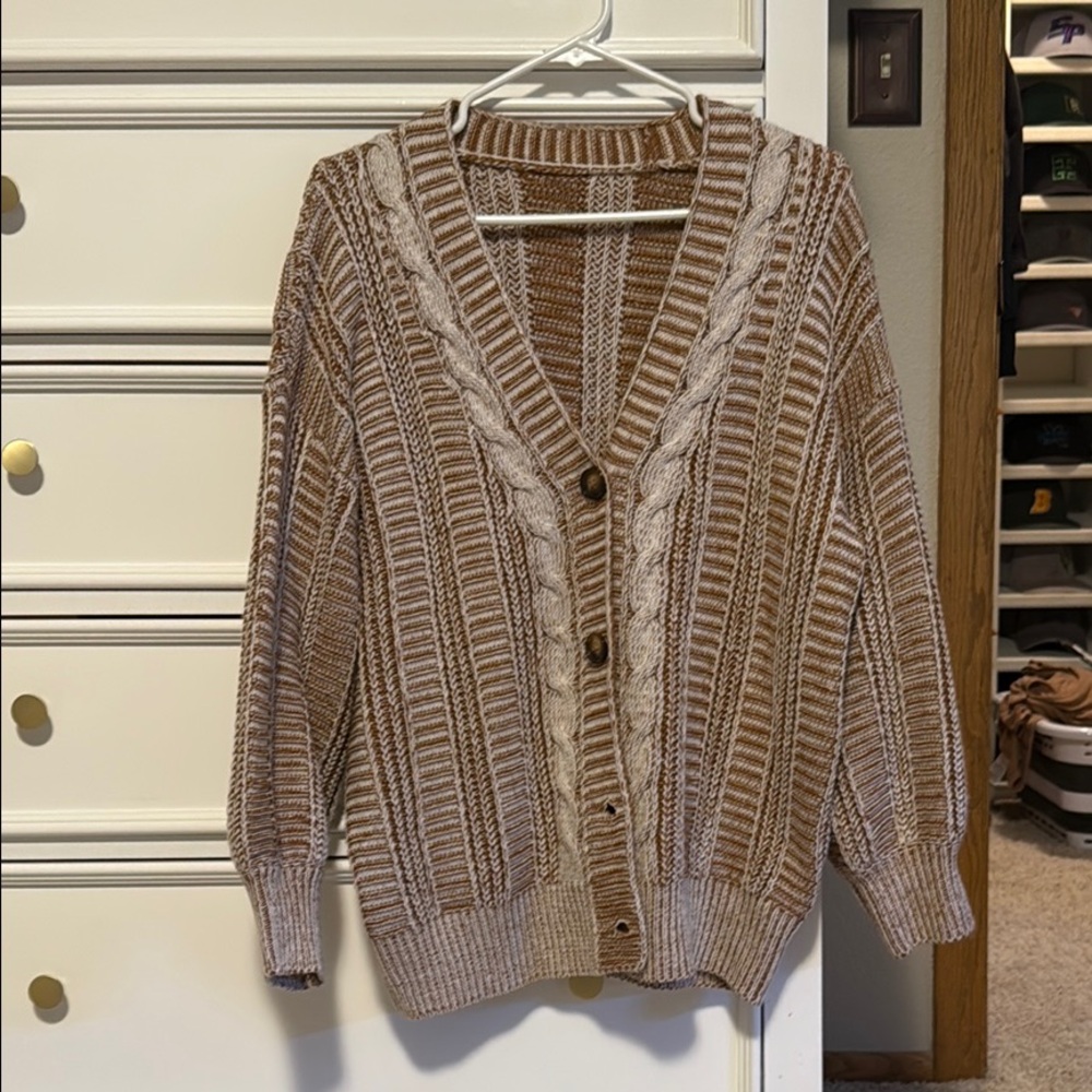 Cozy Brown Cable Knit Cardigan Sweater